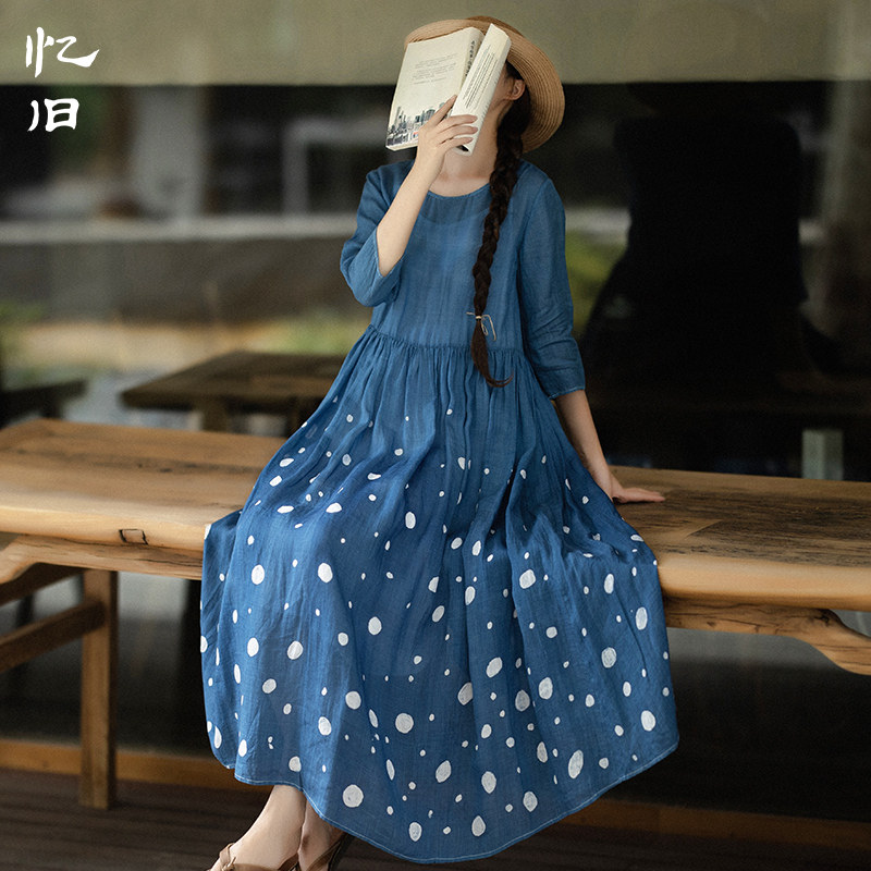 【299元区】2025新款连衣裙女夏薄款苎麻长裙拼接裙子手工植物染