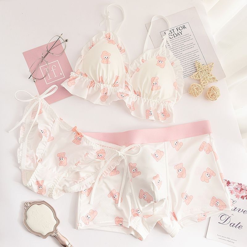 情侣薄款无钢圈三角杯小胸上托聚拢夏季文胸甜美可爱情侣三件套,女士内衣/男士内衣/家居服,女三角裤,淘宝优惠券,粉丝福利购,淘宝优惠卷