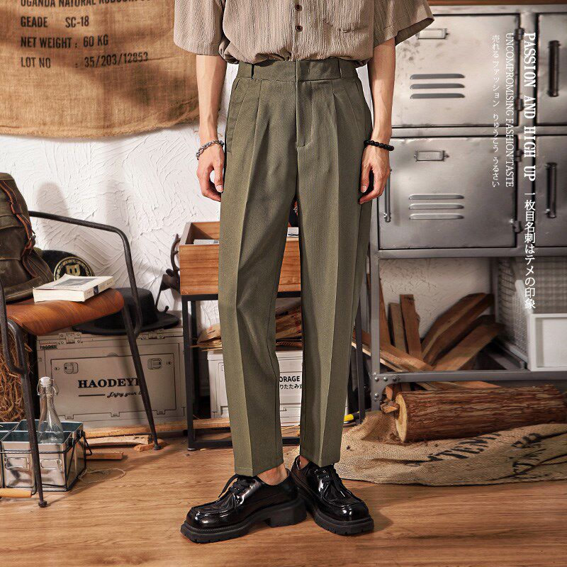 垂坠感西裤男士春夏季薄款直筒修身阔腿休闲裤子男潮牌显瘦九分裤
