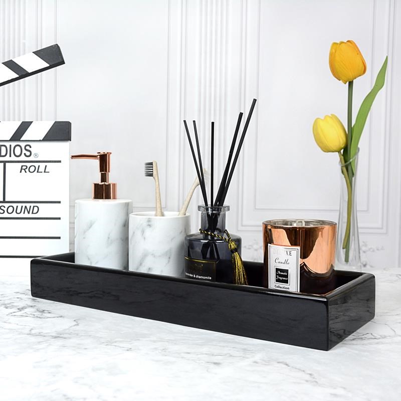 样板房洗手间洗手台洁具长方形托盘香薰蜡烛杯软装组合饰品摆件
