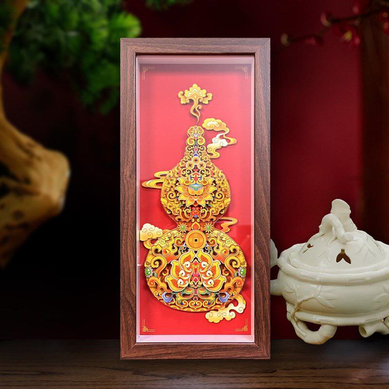 葫芦福禄寿纸雕葫芦剪纸文创礼物摆件客厅装饰挂件中.国风立体画