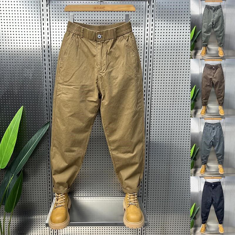 卡其色工装阔腿裤男2025春季新款休闲裤高级感宽松小脚哈伦萝卜裤