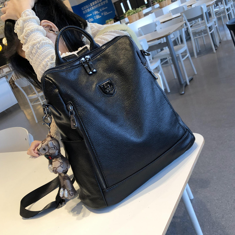 双肩包女2021新款韩版学院书包百搭大容量旅游背包牛皮两用女包潮