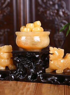 玉器工艺品黄玉风水貔貅摆件米黄玉聚宝盆Q貔貅摆件开业礼品
