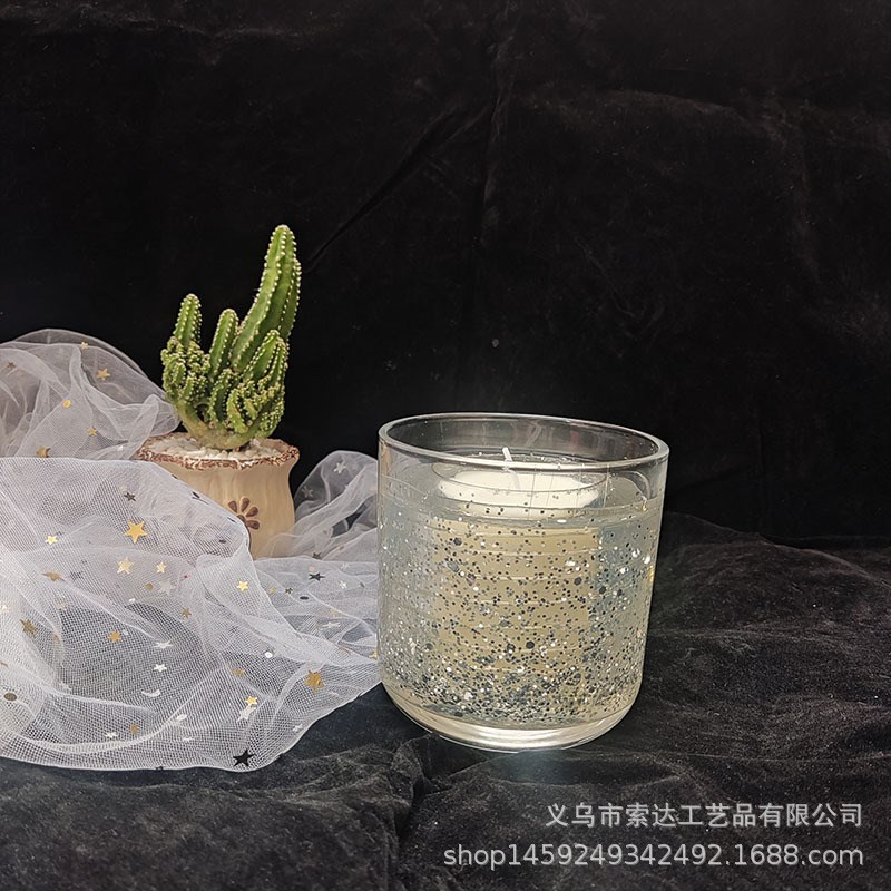 厂家圣诞节创意礼品闪光星空蜡烛透明玻璃杯香Q薰果冻光控电子蜡