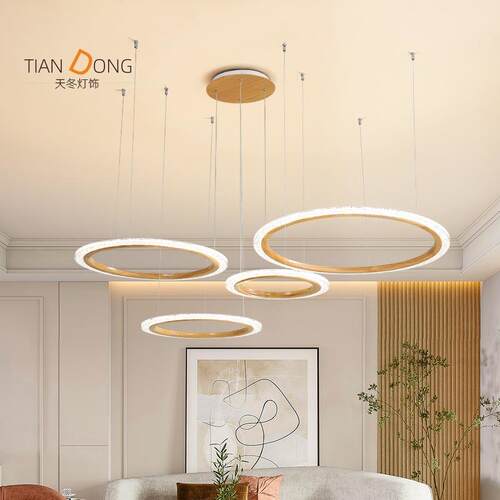 实木大客厅灯北欧原木ins设计师圆环形led日式家用餐厅会议室吊灯