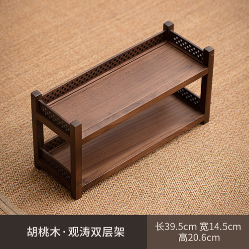 黑胡桃茶室茶杯架家用茶杯收纳架新中式复古杯子置物架实木博古架