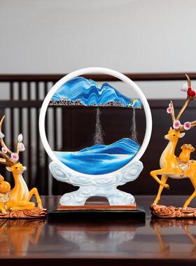 招财鹿流沙画沙漏摆件轻奢高档家居客厅酒柜电视柜办公室桌装饰品