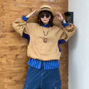 商场同款 新品 白目自圆领长袖 女2024春装 宽松运动风套头衫 T恤