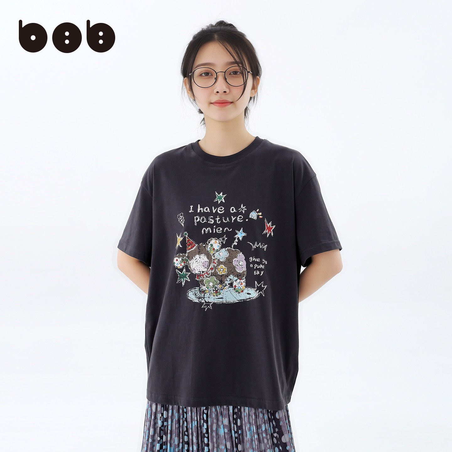白目自小众设计感卡通印花T恤女