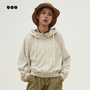 新品 白目自连帽短外套女2024春装 简约运动风百搭上衣 商场同款