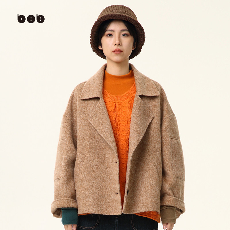 【商场同款】白目自短款双面呢外套女2024冬季新款呢子外套小个子