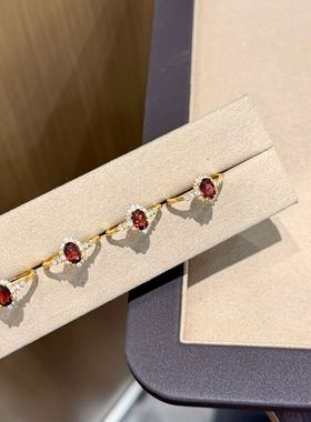 厚镀18k金天然石榴石戒指女小众设计感轻奢食指戒开口可调节指环