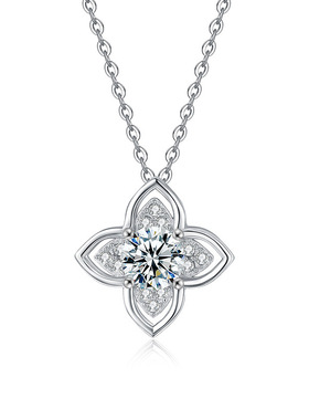 跨境莫桑石四叶草项链女百搭S925