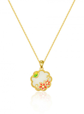 团扇蝴蝶项链女S925纯银国风轻奢