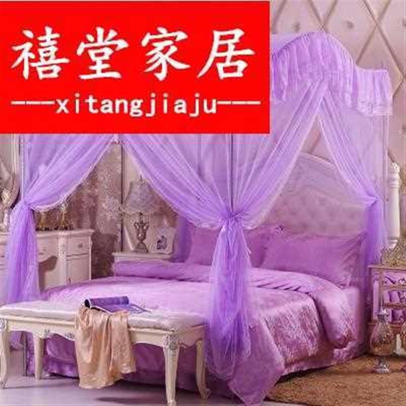 单蚊帐光帐纱三开门加厚加高不锈钢支架落地宫廷式公主拱形蚊帐