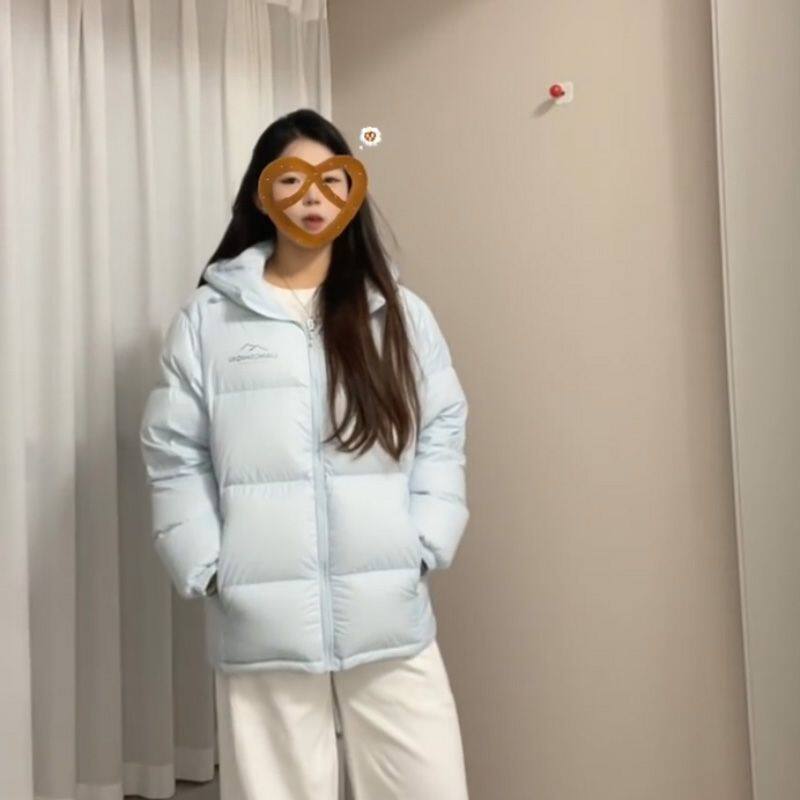 2025新款冬季学院风小个子宽松百搭蓝色连帽棉衣女学生保暖面包服