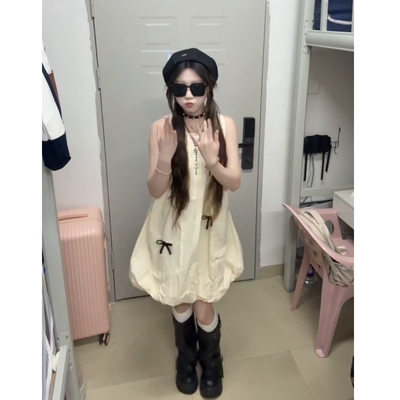 小个子法式甜美宽松无袖长裙子