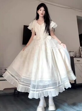 法式日常成人宫廷礼服网纱拼接连衣裙漂亮独特小众裙子收腰公主裙