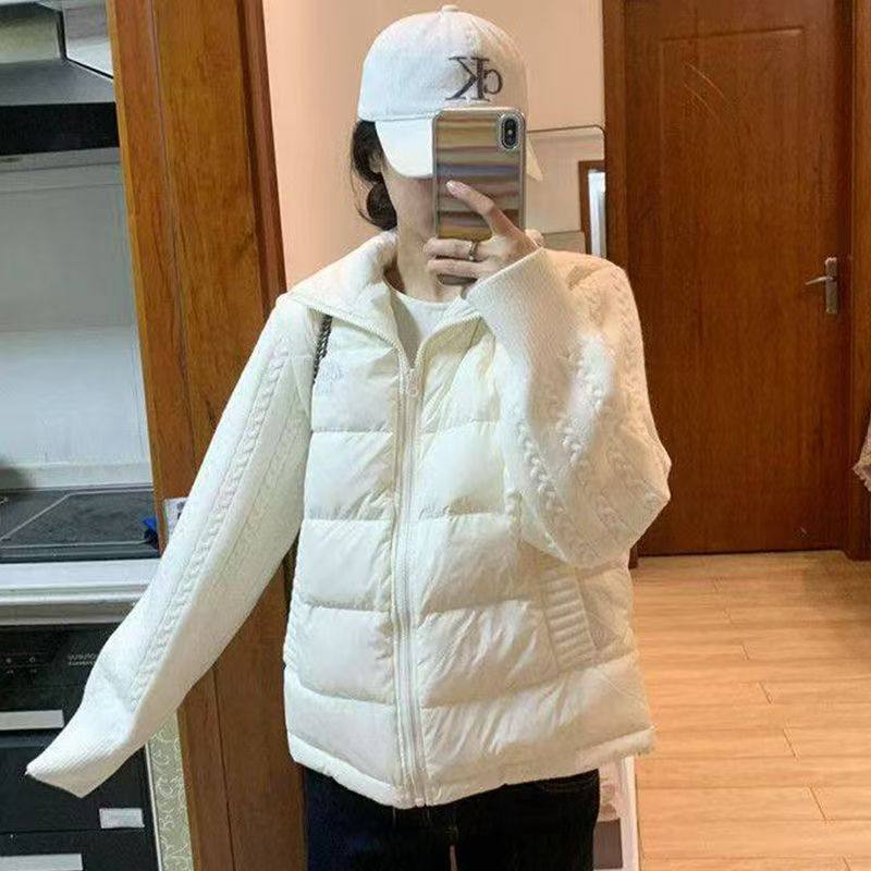 韩系减龄高级感气质复古设计麻花针织拼接立领棉服女2025冬季棉衣