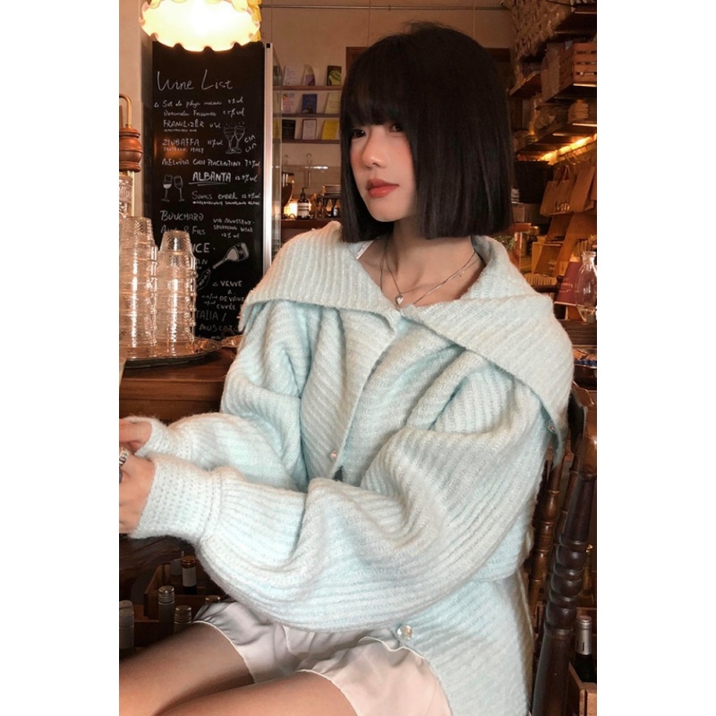 学院风奶甜海军领设计针织开衫