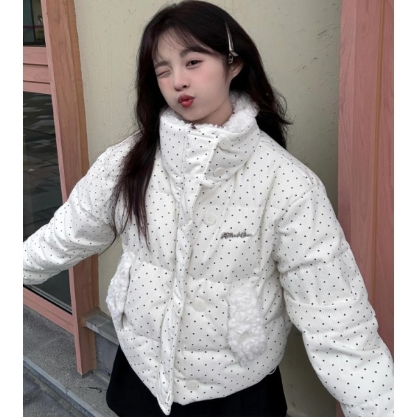 学院风甜美加厚保暖毛领波点棉服