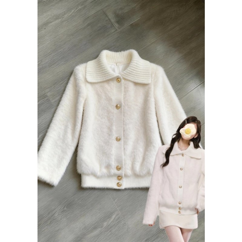 小香风金属装饰扣针织开衫毛衣