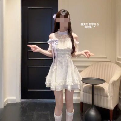 夏季森系小清新紫色网纱收腰连衣