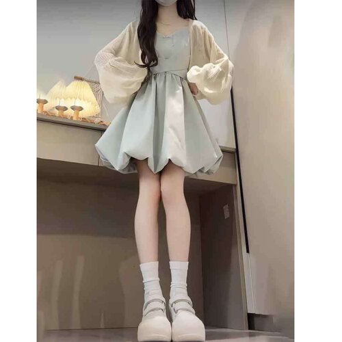 花苞裙搭配防晒披肩两件套装女