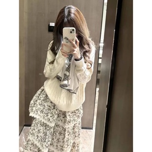 碎花半身裙俩件套 新款 学院风甜美叠穿纯色针织衫 毛衣女学生秋冬季