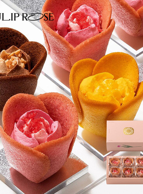 日本TOKYO TULIP ROSE郁金香奶油夹心玫瑰卷草莓饼干零食伴手礼盒