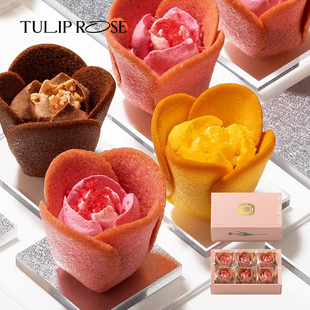 日本TOKYO TULIP ROSE郁金香奶油夹心玫瑰卷草莓饼干零食伴手礼盒