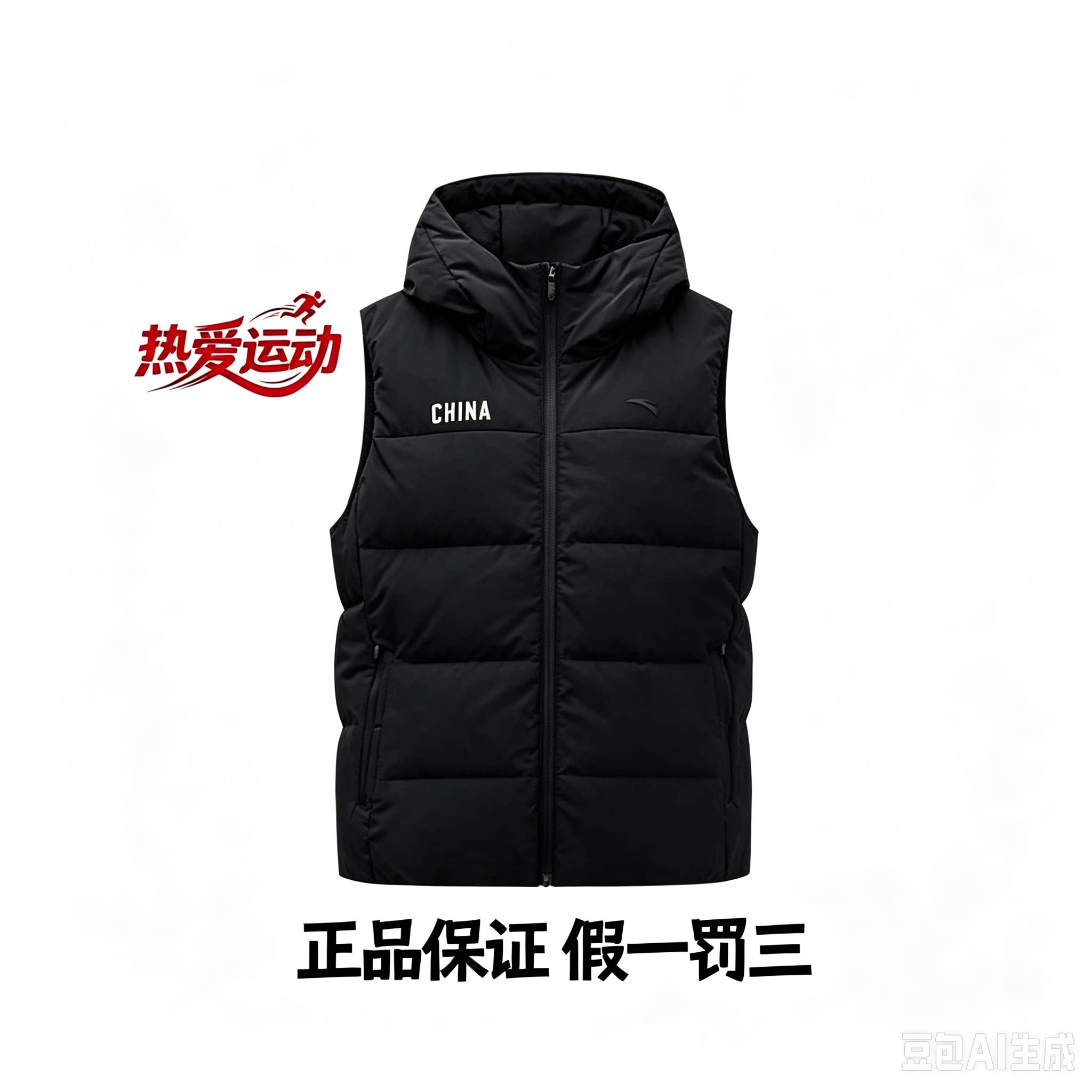 Anta安踏 综训系列 纯色拉链连帽无袖羽绒 马甲 女款