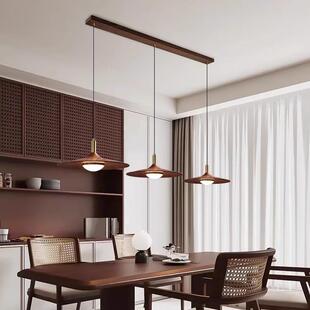 中古风餐厅吊灯 复古飞碟灯吧台日式茶几胡桃木色查实饭桌三头灯A