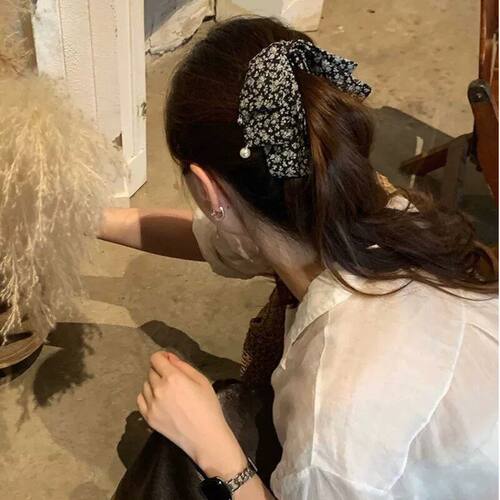 又素又美~法式碎花香蕉夹竖夹高级感发夹气质韩国发饰头饰马尾夹