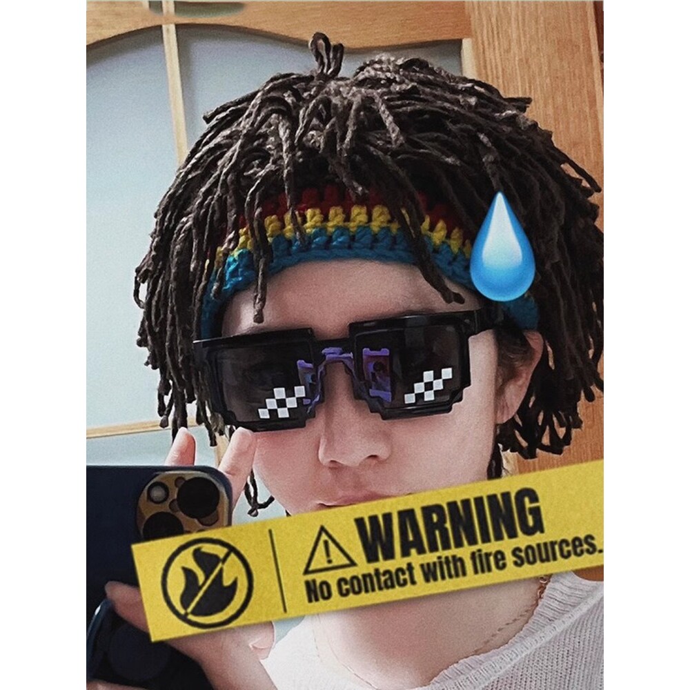 脏辨帽子男创意网红搞怪假发帽瓜皮帽手工编织嘻哈帽百搭毛线帽女