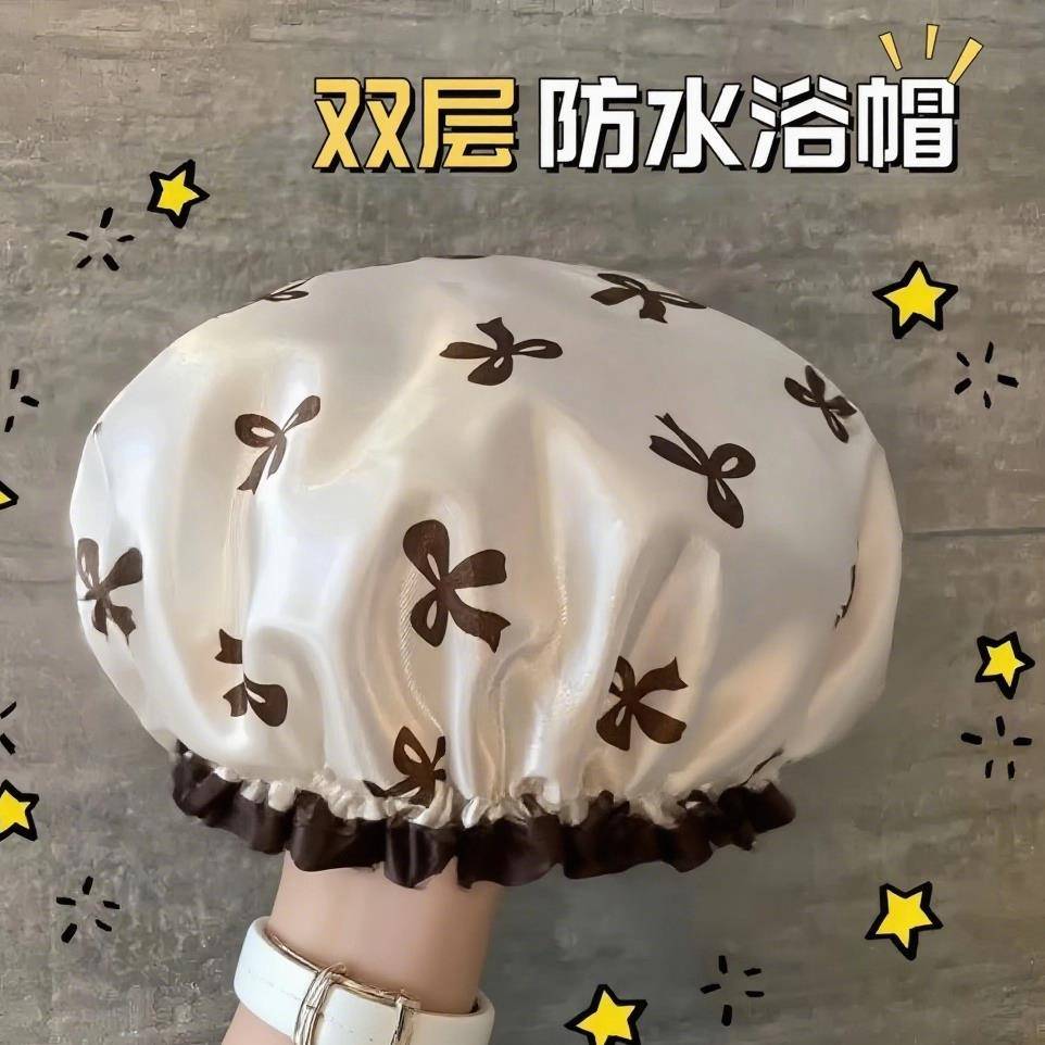 双层浴帽女防水洗澡厨房防油烟头套干发膜专用沐浴帽洗澡专用帽子