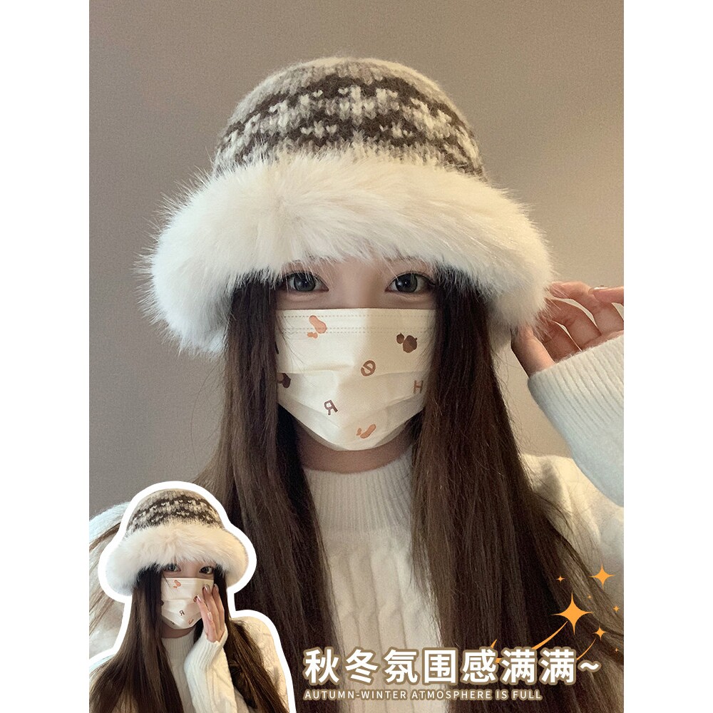 女士帽子冬季新款毛线帽针织帽保暖加绒加厚渔夫帽冬天东北防寒帽
