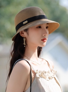 赫本风法式草帽女士2026夏季款时尚优雅小沿遮太阳防晒帽子可折叠