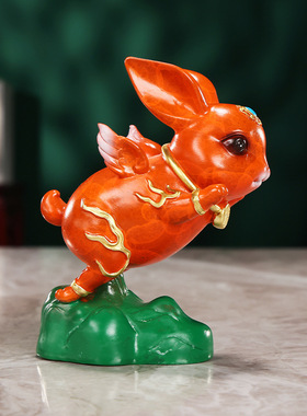 彩铜小兔子摆件 家居办公室生肖兔室内桌面迷你小飞兔工艺品摆设