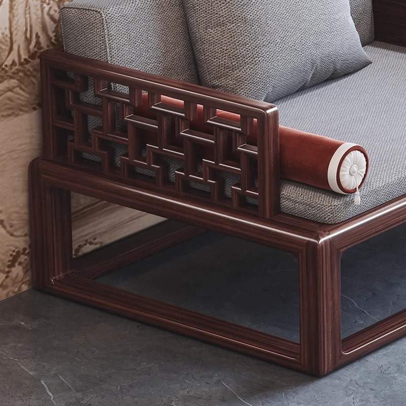 新中式乌金木罗汉床组合小户型禅意高端轻奢客厅别墅实木沙发家具