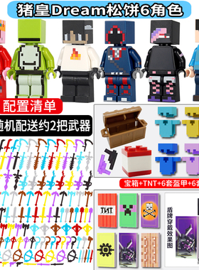 容乐我的世界积木人仔HIM303史蒂夫Dream菜鸟小人武器拼装玩具高