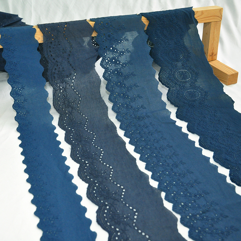 蓝色棉布刺绣花边辅料裙摆边蕾丝