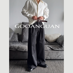 MM1定制水洗斜纹面料松紧带阔腿中腰男直筒宽松长裤 baggy休闲西裤