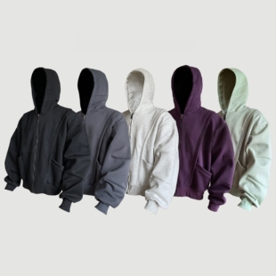 上衣宽松连帽衫 卫衣秋季 男女 boxy纯色开衫 活页拉链卫衣360克短款