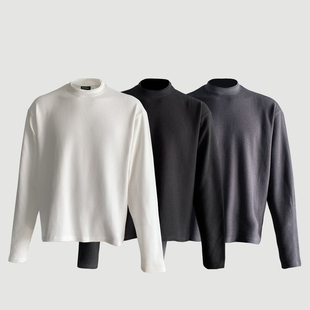 260克亲肤双层小领口长袖 打底T恤秋冬防寒 华夫格简约百搭圆领男士