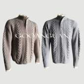 谷安关精纺浮雕双领毛衣秋冬重磅600克保暖亲肤针织衫 高领毛衣男