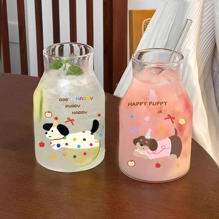 杯子2025新款女高颜值果汁杯玻璃杯家用喝水杯咖啡杯吸管杯冷泡杯