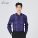 中年通勤职业商务正装 乔治白男士 格子方领衬衣 春夏季 新款 长袖 衬衫