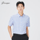 衬衫 乔治白春夏男士 短袖 纯棉方领蓝红格子衬衣直筒休闲上衣